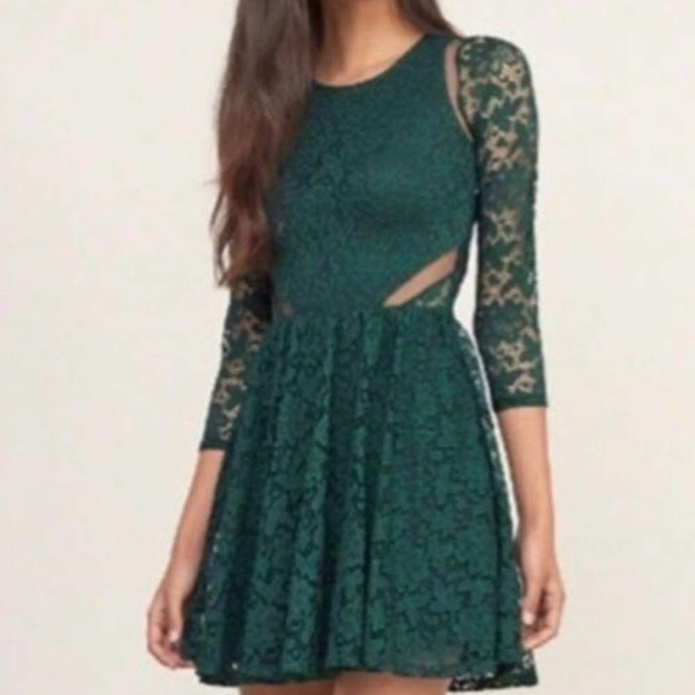 Abercrombie & Fitch green lace dress with cut outs size small